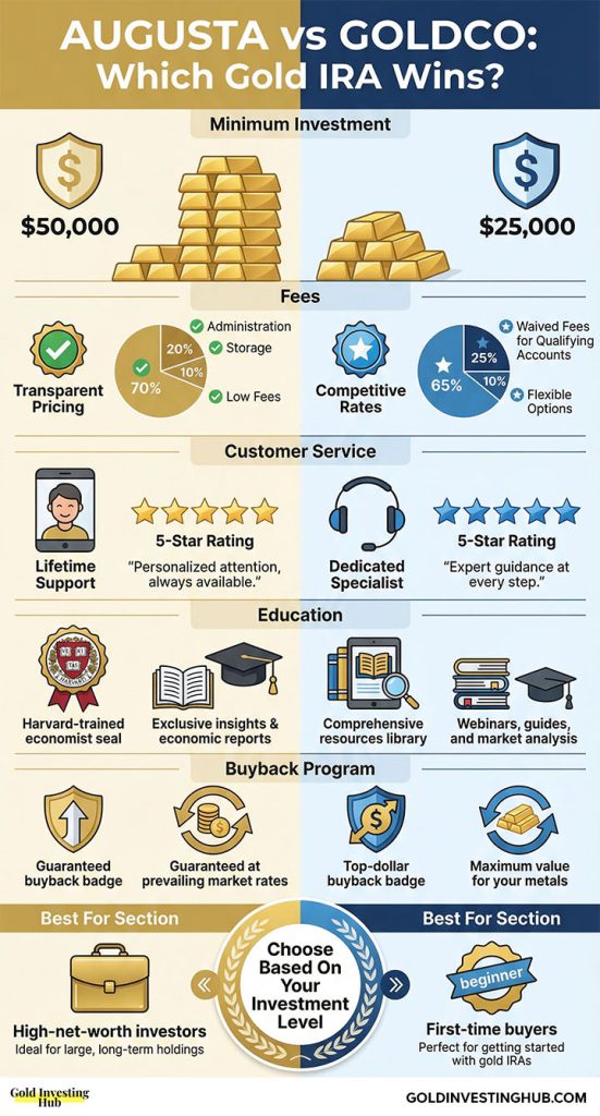 Infographic data of augusta and goldco comparing the difference of each company.